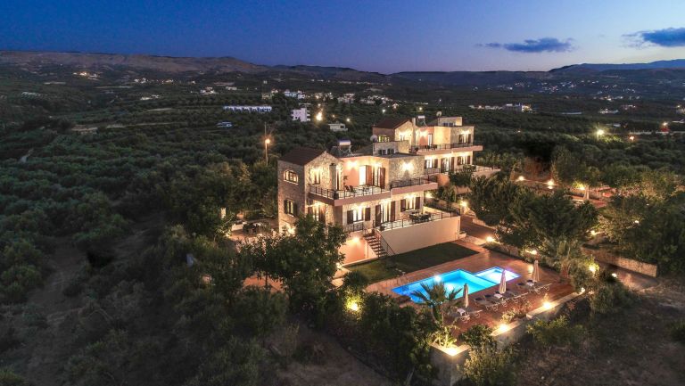 Villa 2 outside night aspect from drone